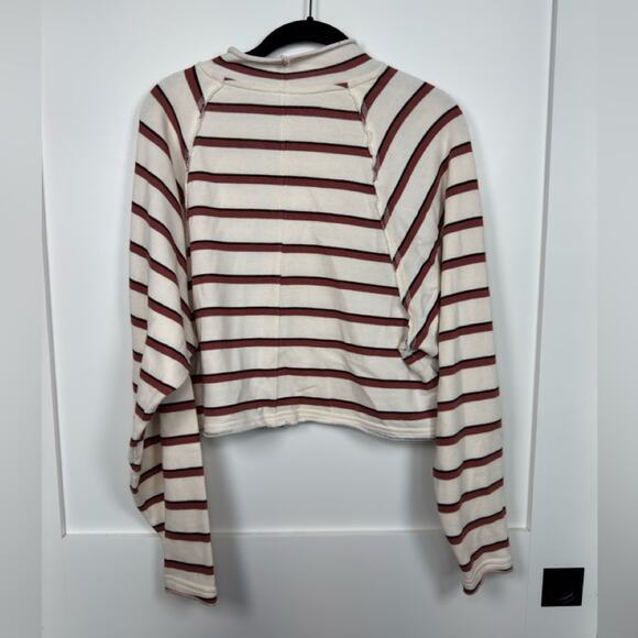Free People Mock Neck Striped Cotton Blend Sweater Top Size Small - Picture 7 of 9